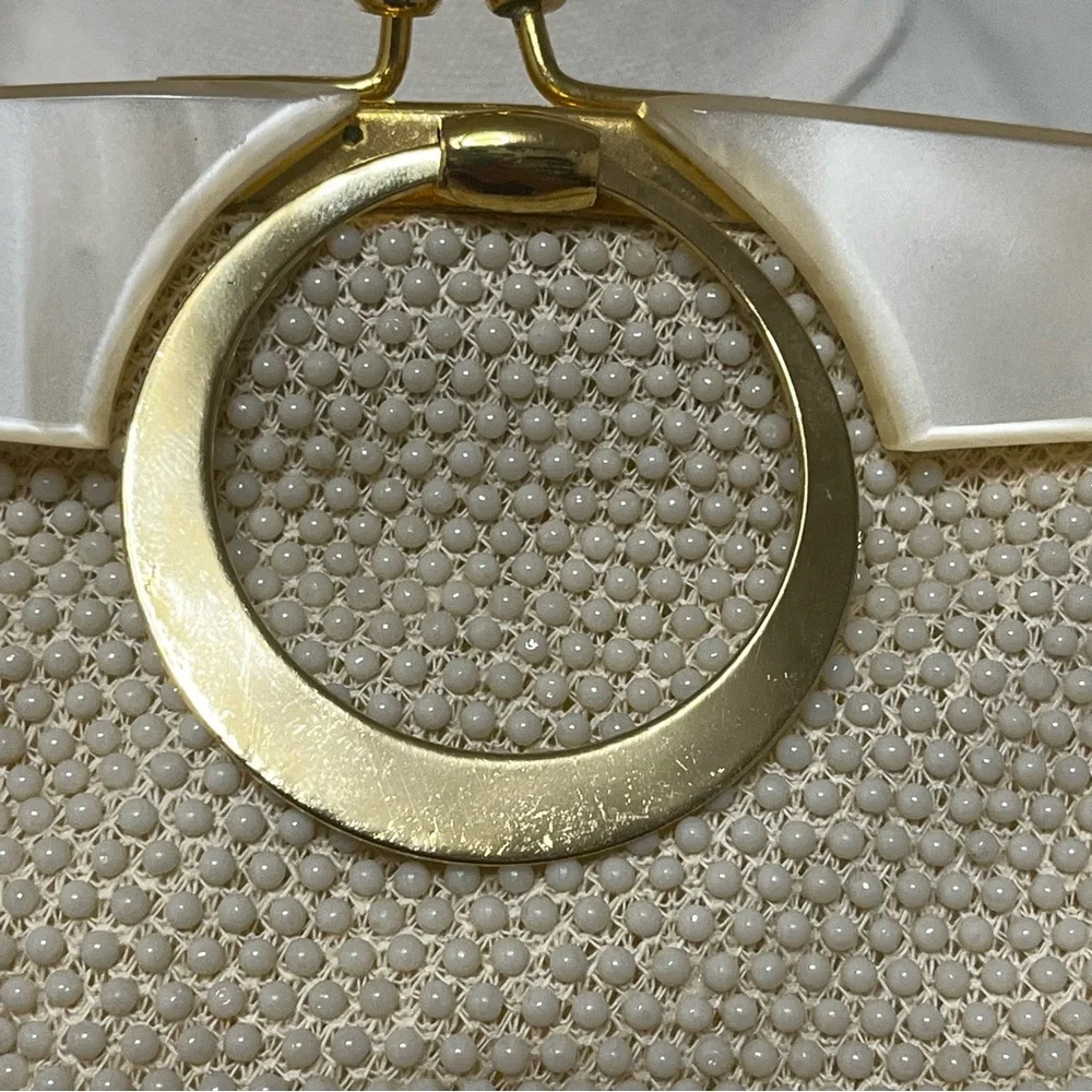 Laura USA Cream Vintage Beaded With Lucite Frame Handbag